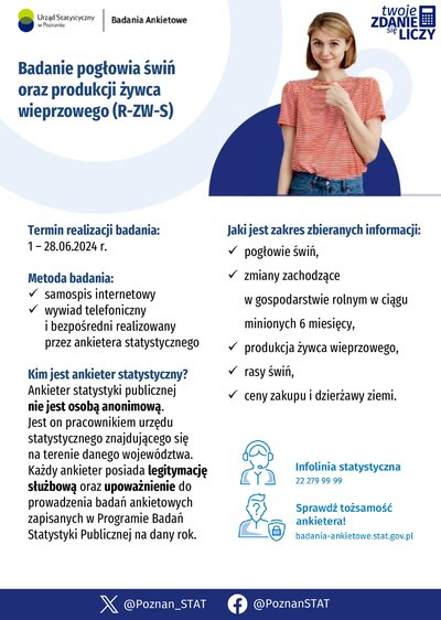 Plakat informujący o badaniach statystycznych na terenie gminy Miejska Górka