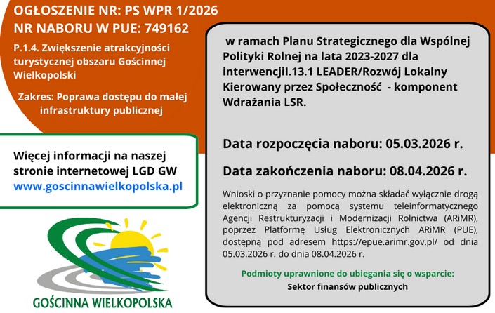 Ogłoszenie naboru - Lokalna Grupa Działania Gościnna Wielkopolska